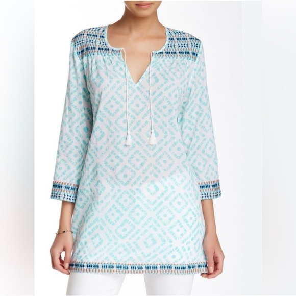 J. McLaughlin Paget Embroidered Tunic Top in Coral Size S - Picture 9 of 9